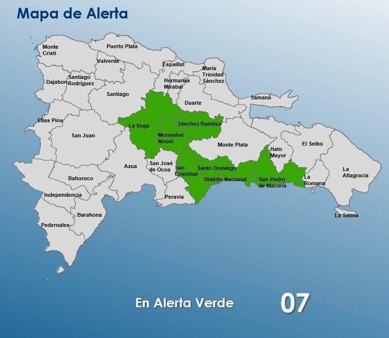 COE Reduce Alerta Verde a Siete Provincias y el Distrito Nacional por Vaguada