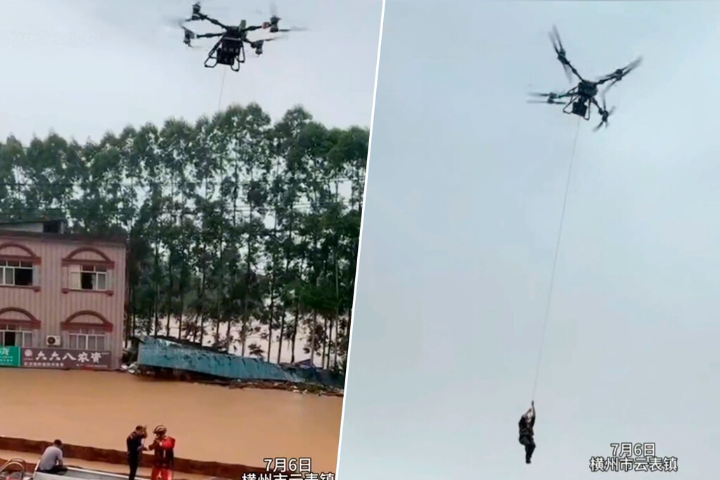 Dron de reparto DJI rescata a conductor atrapado en inundaciones en China