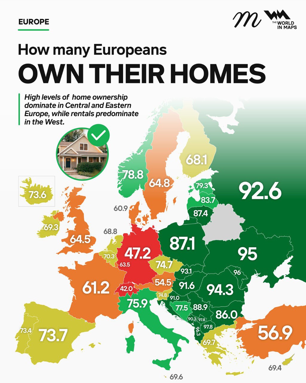 El mapa de la propiedad de vivienda en Europa: Las diferencias entre el Este y el Centro del continente