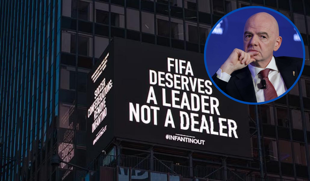 Manifestación en Times Square Exige la Renuncia de Gianni Infantino de la FIFA