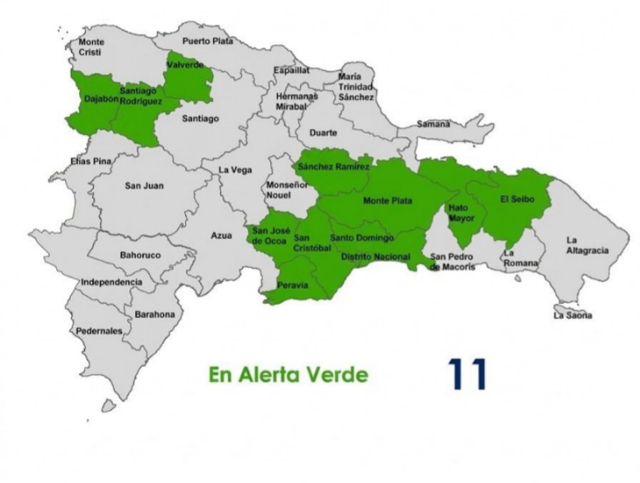 Reducen a Diez Provincias y el Distrito Nacional en Alerta Verde por Vaguada