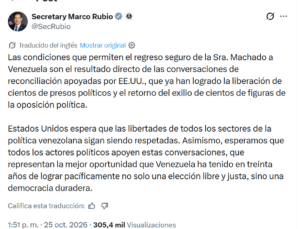 Marco Rubio Atribuye el Retorno de María Corina al Diálogo Respaldado por Estados Unidos