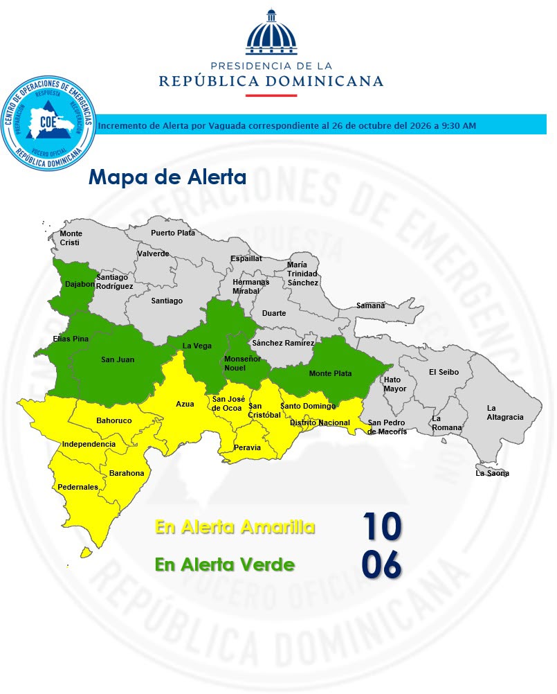 COE Extiende Alerta Amarilla a Nueve Provincias y el Distrito Nacional por Lluvias, Reportando 412 Afectados