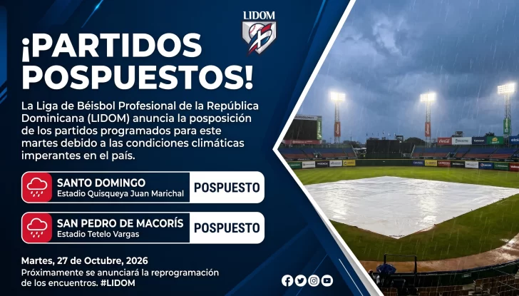 Partidos de Béisbol Reprogramados para el Jueves 29 de Octubre por Lluvias