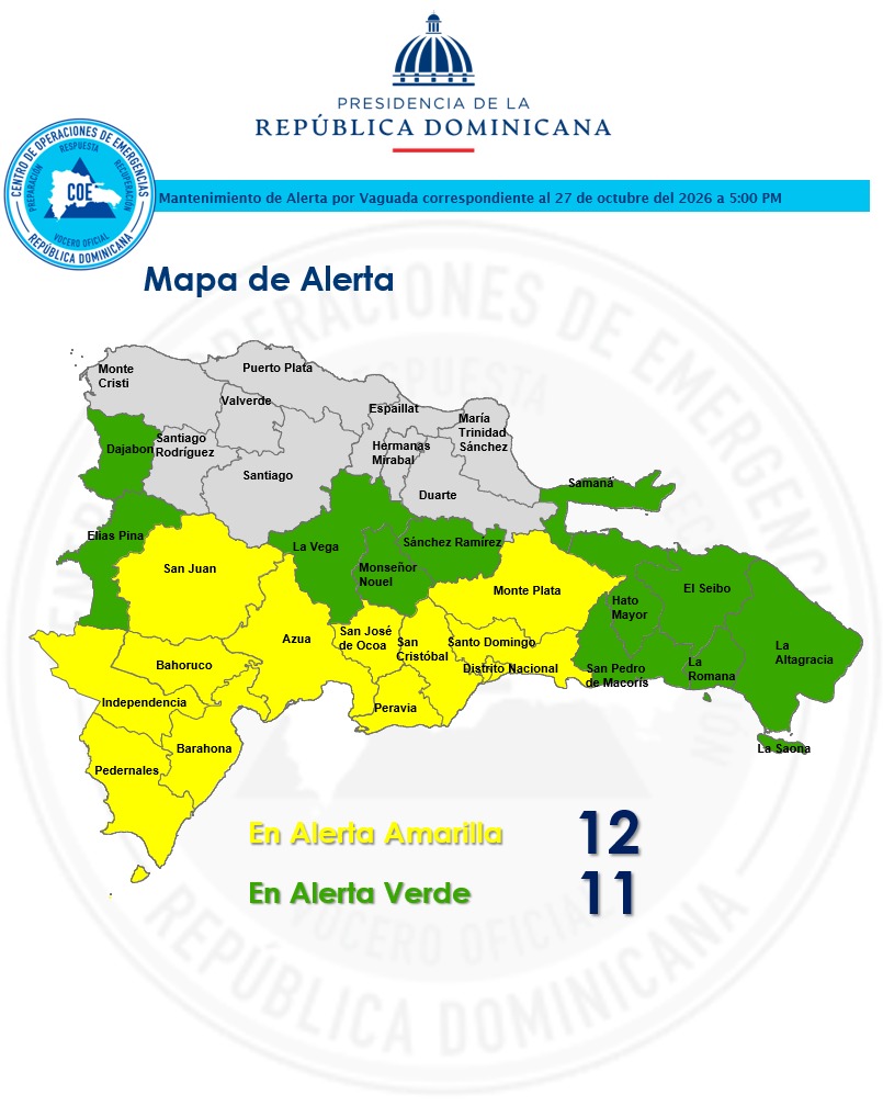 Centro de Operaciones de Emergencias Mantiene Alerta por Lluvias en 23 Provincias