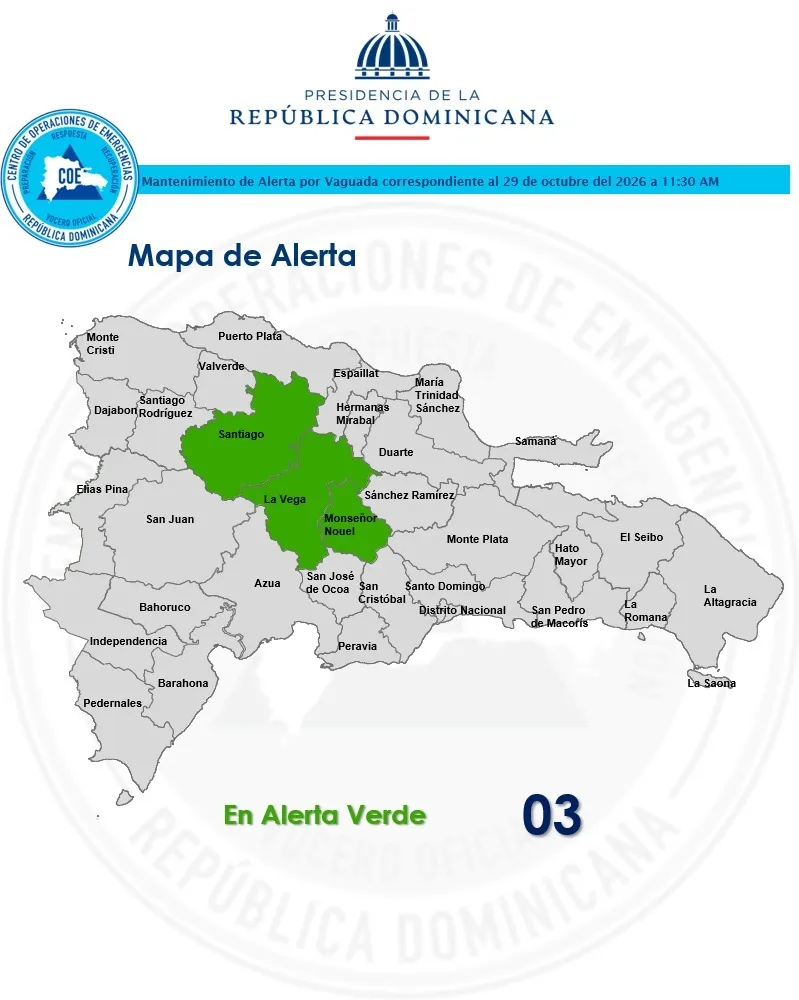 COE Reduce a Tres Provincias el Nivel de Alerta Verde por Influencia de Vaguada